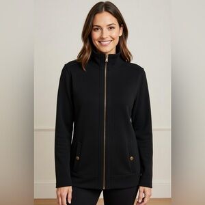 Karen Scott Sport Women’s Sweater Size Medium Zip Up Black Fall Winter Comfy